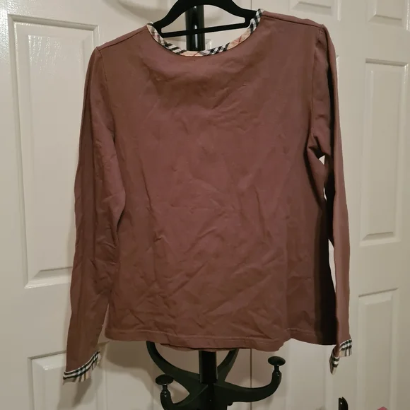BURBERRY london Womens Tops Brown Fits 8-10 Roundneck Longsleeves Bodyfit Blouse - Picture 6 of 6